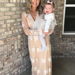 White and Cream Embordered Maxi Dress